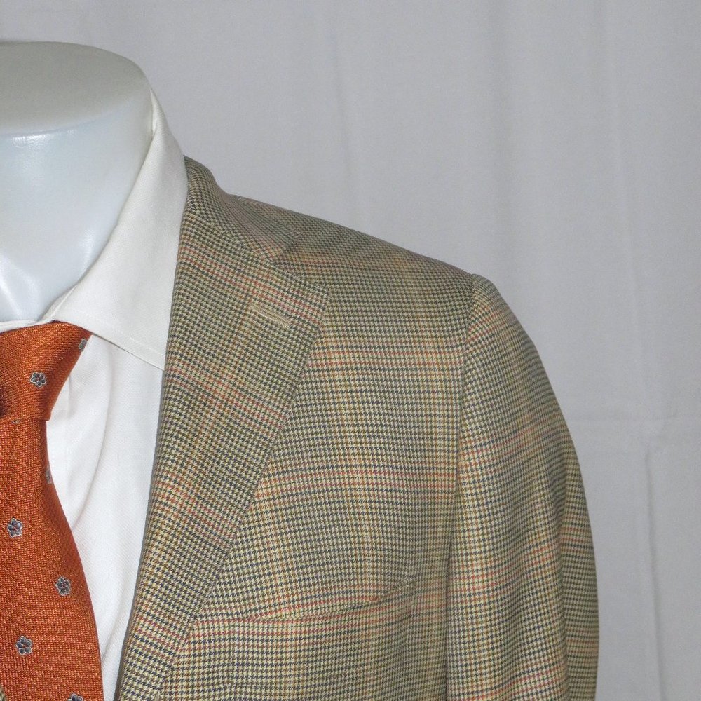 Isaia Base S Silk Blend Check Overplaid Three Button Sport Coat 38R
